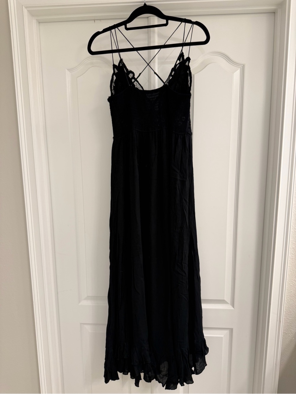 ✅ Free People Black Lace-Trim Maxi Dress size L - Picture 8 of 14
